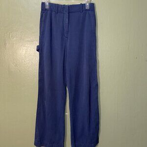 Zara Blue Carpenter Casual Trouser Pants Wms Sz S Hipster Tuxedo Stripe Wide Leg